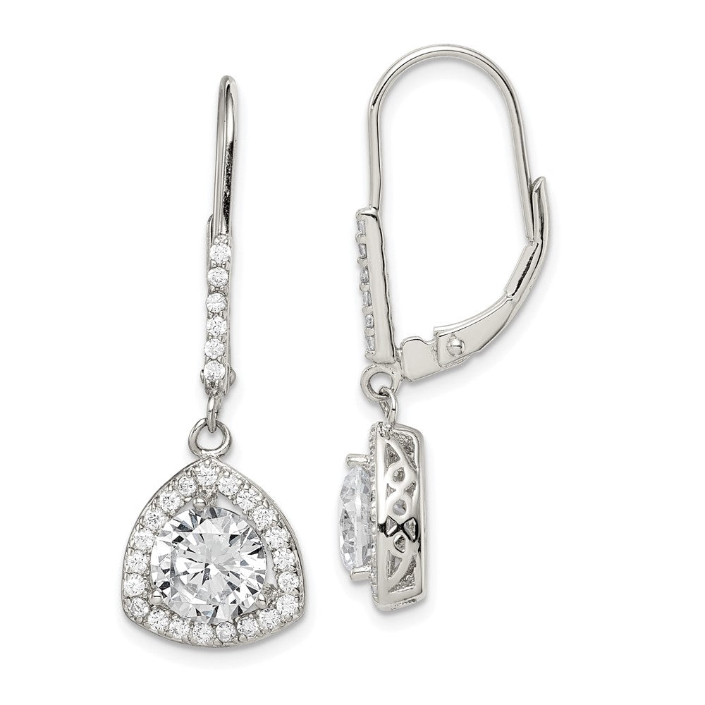 Sterling Silver Rhodium-plated Polished CZ Leverback Earrings - 2