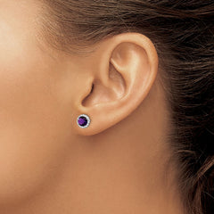 Sterling Silver Rhodium-plated Amethyst and CZ Post Earrings - 2