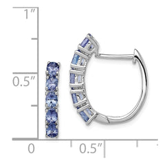 Sterling Silver Rhodium-plated Oval Tanzanite Hinged Hoop Earrings