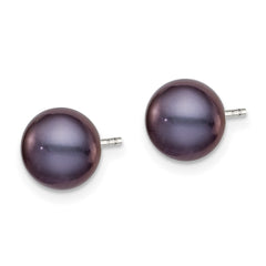 Sterling Silver Rhodium-plated 7-8mm Black Button Freshwater Cultured Pearl Post Earring