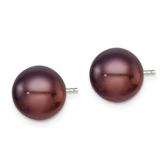 Sterling Silver Rhodium-plated 9-10mm Black Button Freshwater Cultured Pearl Post Earrings