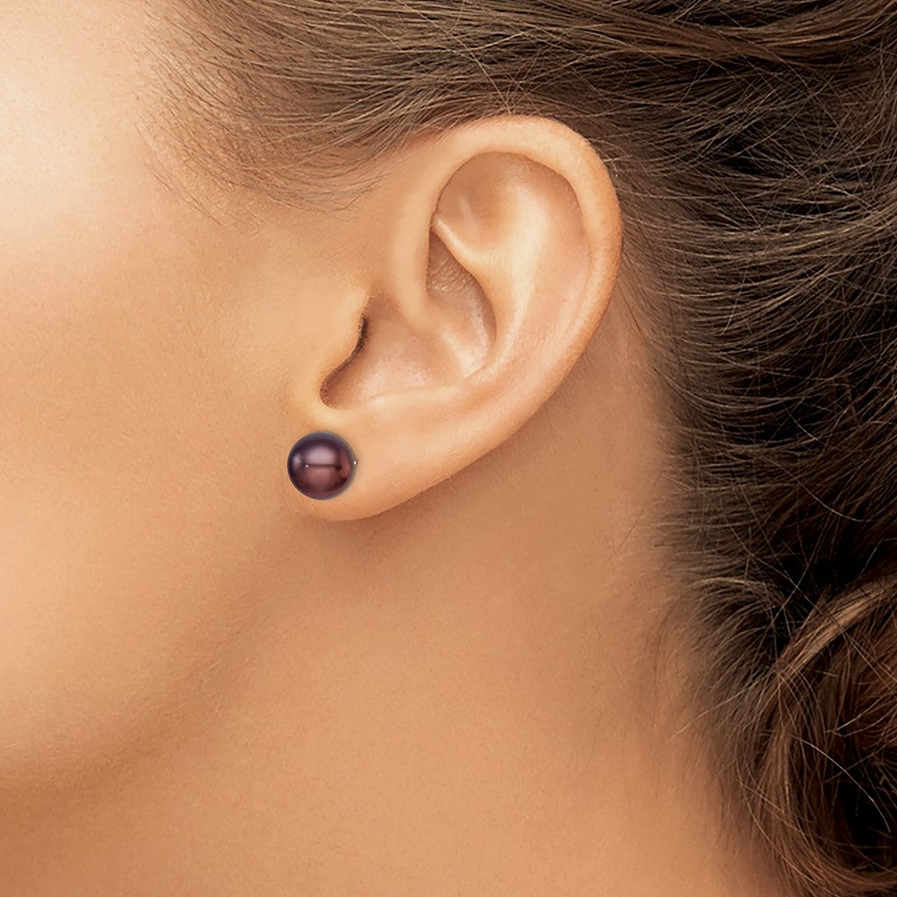 Sterling Silver Rhodium-plated 9-10mm Black Button Freshwater Cultured Pearl Post Earrings