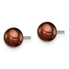Sterling Silver Rhodium-plated 5-6mm Brown Button Freshwater Cultured Pearl Post Earring