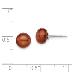 Sterling Silver Rhodium-plated 7-8mm Brown Button Freshwater Cultured Pearl Post Earring