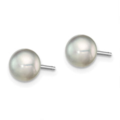 Sterling Silver Rhodium-plated 6-7mm Grey Button Freshwater Cultured Pearl Post Earrings