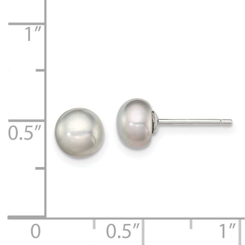 Sterling Silver Rhodium-plated 6-7mm Grey Button Freshwater Cultured Pearl Post Earrings