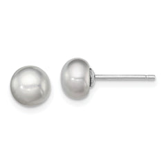 Sterling Silver Rhodium-plated 6-7mm Grey Button Freshwater Cultured Pearl Post Earrings