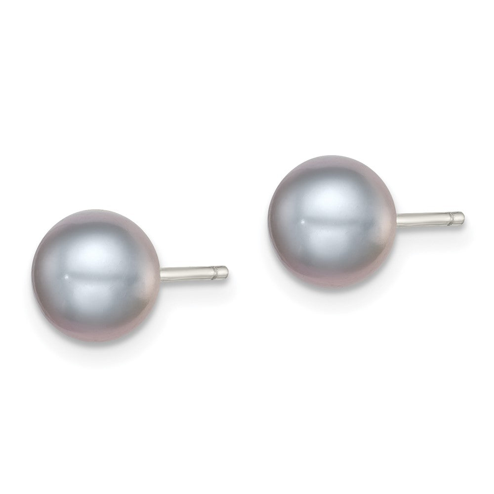 Sterling Silver Rhodium-plated 7-8mm Grey Button Freshwater Cultured Pearl Post Earrings