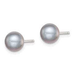 Sterling Silver Rhodium-plated 7-8mm Grey Button Freshwater Cultured Pearl Post Earrings