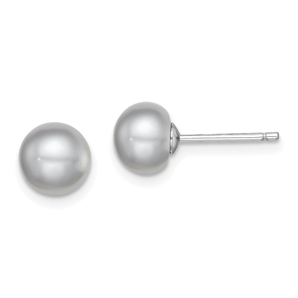 Sterling Silver Rhodium-plated 7-8mm Grey Button Freshwater Cultured Pearl Post Earrings