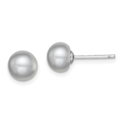 Sterling Silver Rhodium-plated 7-8mm Grey Button Freshwater Cultured Pearl Post Earrings