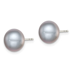 Sterling Silver Rhodium-plated 9-10mm Grey Button Freshwater Cultured Pearl Post Earrings