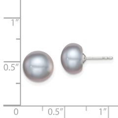 Sterling Silver Rhodium-plated 9-10mm Grey Button Freshwater Cultured Pearl Post Earrings