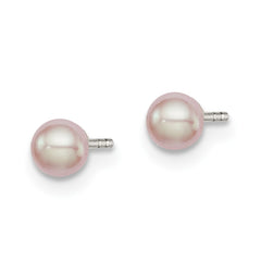 Sterling Silver Rhodium-plated 3-4mm Pink Button Freshwater Cultured Pearl Post Earrings