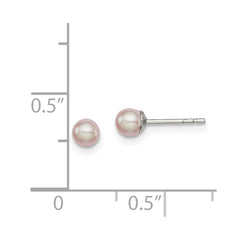 Sterling Silver Rhodium-plated 3-4mm Pink Button Freshwater Cultured Pearl Post Earrings