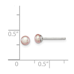 Sterling Silver Rhodium-plated 3-4mm Purple Button Freshwater Cultured Pearl Post Earrings