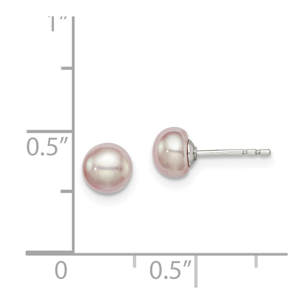 Sterling Silver Rhodium-plated 5-6mm Purple Button Freshwater Cultured Pearl Post Earrings - 2