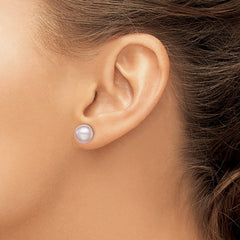 Sterling Silver Rhodium-plated 9-10mm Purple Button Freshwater Cultured Pearl Post Earrings