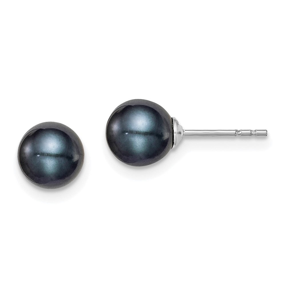 Sterling Silver Rhodium-plated 6-7mm Black Round Freshwater Cultured Pearl Post Earrings