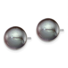 Sterling Silver Rhodium-plated 9-10mm Black Round Freshwater Cultured Pearl Post Earring