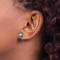 Sterling Silver Rhodium-plated 9-10mm Black Round Freshwater Cultured Pearl Post Earring