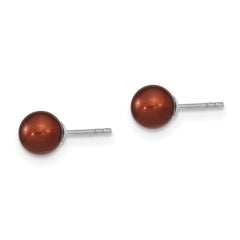 Sterling Silver Rhodium-plated 5-6mm Brown Round Freshwater Cultured Pearl Post Earring