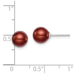 Sterling Silver Rhodium-plated 7-8mm Brown Round Freshwater Cultured Pearl Post Earring