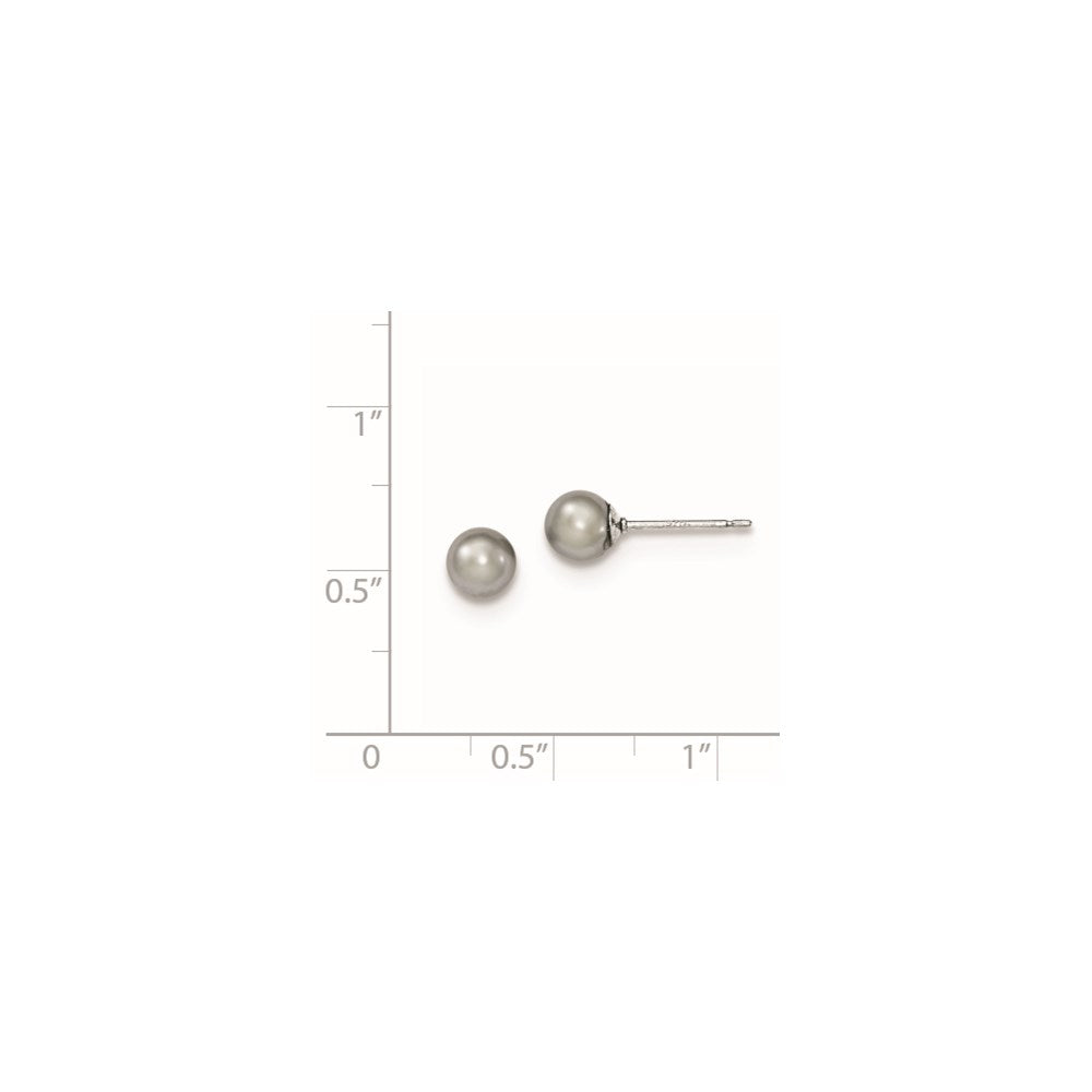 Sterling Silver Rhodium-plated 5-6mm Grey Round Freshwater Cultured Pearl Post Earrings