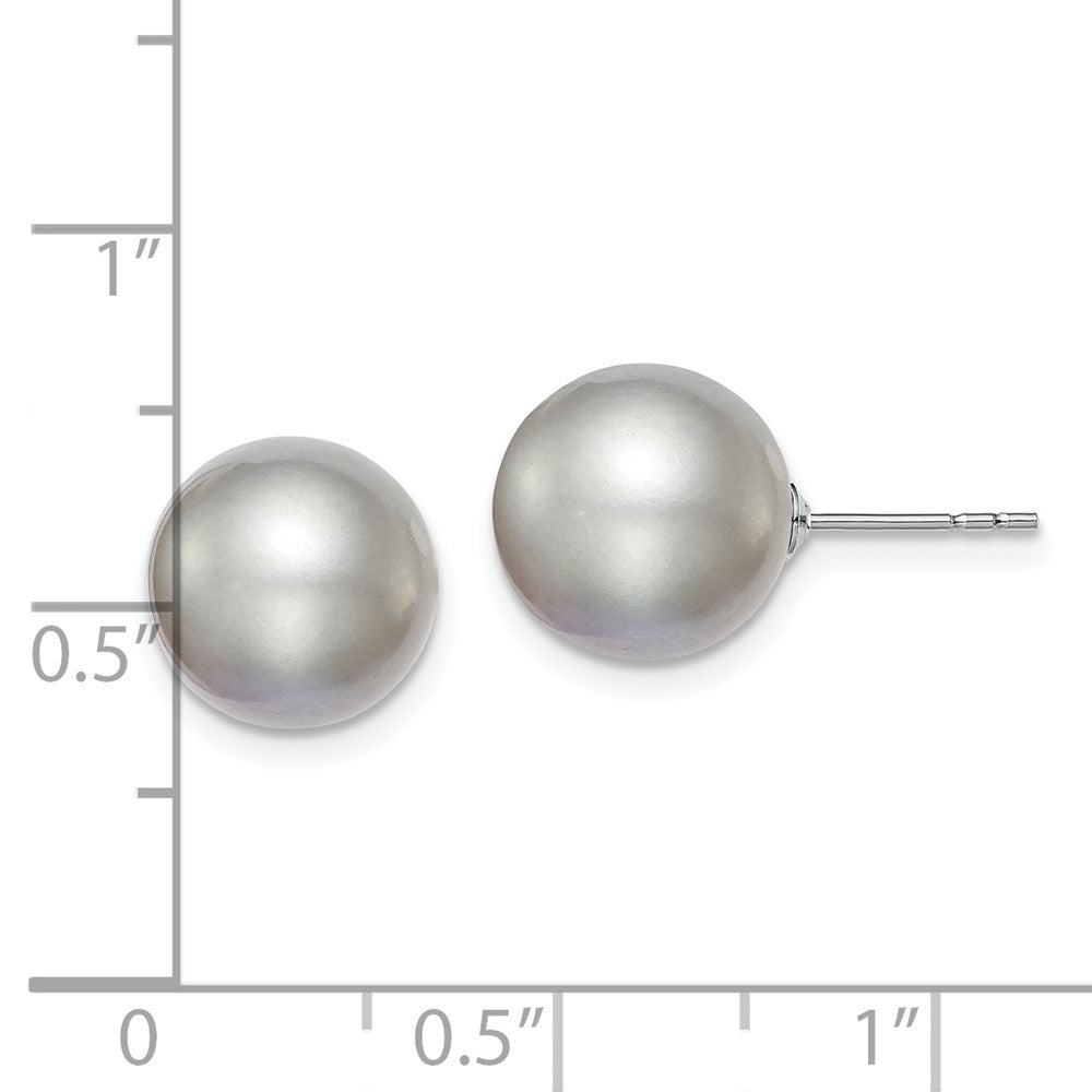 Sterling Silver Rhodium-plated 10-11mm Grey Round Freshwater Cultured Pearl Post Earring