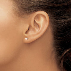 Sterling Silver Rhodium-plated 3-4mm Pink Round Freshwater Cultured Pearl Post Earrings