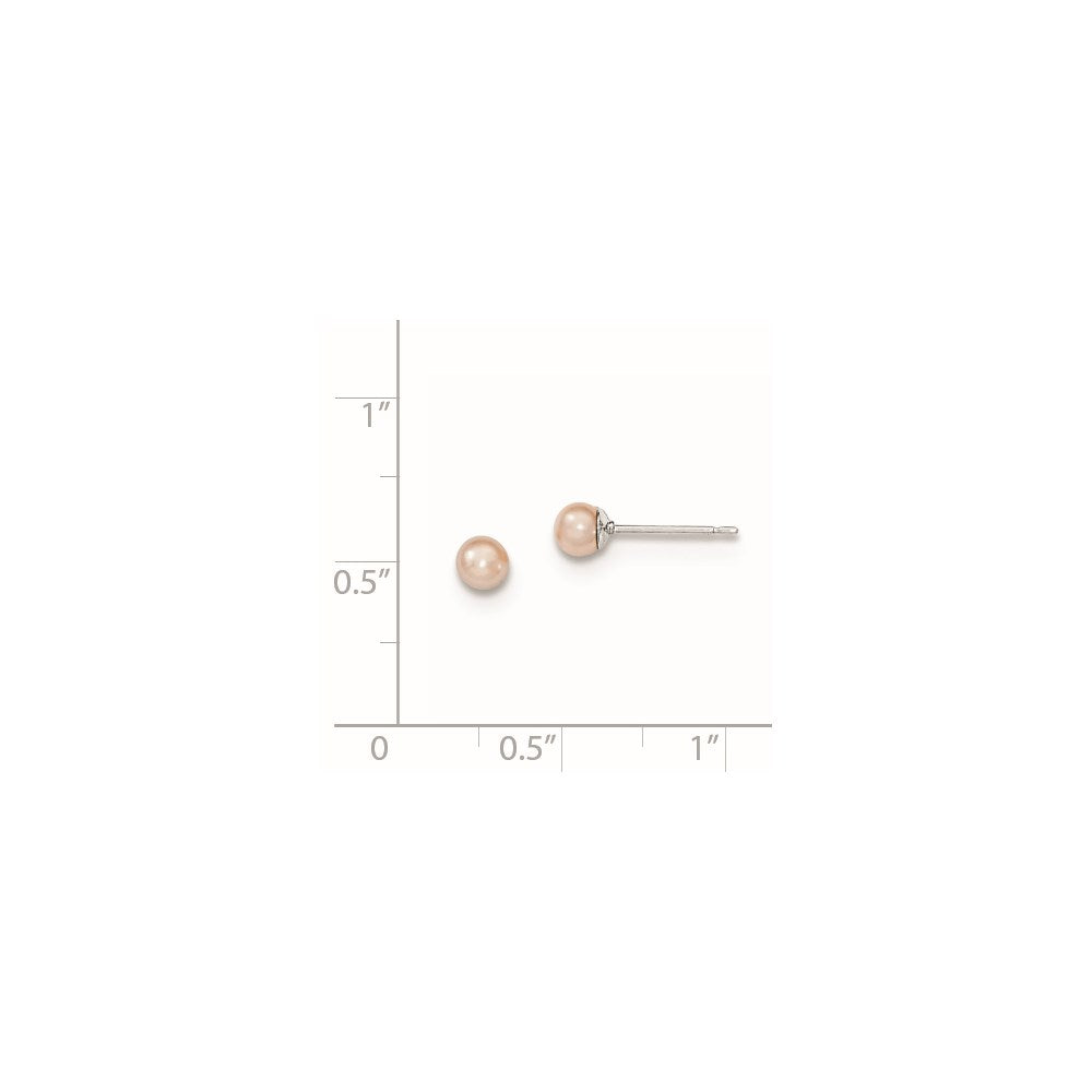 Sterling Silver Rhodium-plated 3-4mm Pink Round Freshwater Cultured Pearl Post Earrings