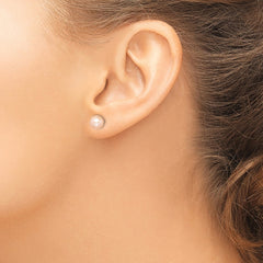 Sterling Silver Rhodium-plated 7-8mm Pink Round Freshwater Cultured Pearl Post Earrings