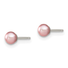 Sterling Silver Rhodium-plated 3-4mm Purple Round Freshwater Cultured Pearl Post Earring