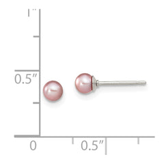 Sterling Silver Rhodium-plated 3-4mm Purple Round Freshwater Cultured Pearl Post Earring