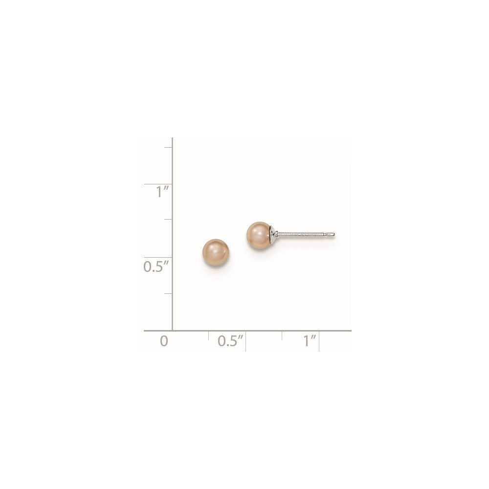 Sterling Silver Rhodium-plated 4-5mm Purple Round Freshwater Cultured Pearl Post Earrings