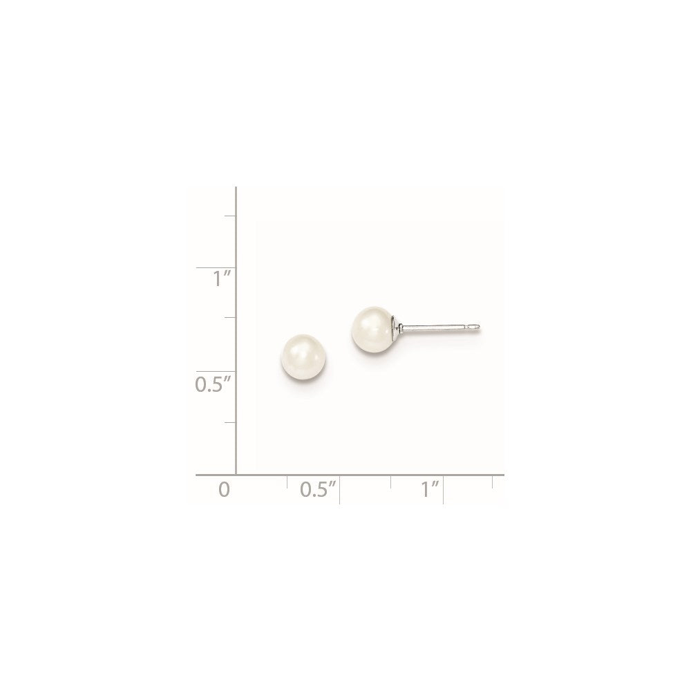 Sterling Silver Rhodium-plated 5-6mm White Round Freshwater Cultured Pearl Post Earrings