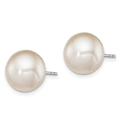 Sterling Silver Rhodium-plated 10-11mm White Round Freshwater Cultured Pearl Post Earrings