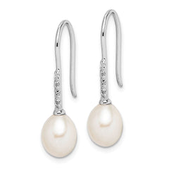 Sterling Silver Rhodium-plated 7-8mm White Teardrop Freshwater Cultured Pearl and CZ Dangle Earrings - 3