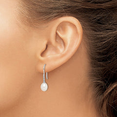 Sterling Silver Rhodium-plated 7-8mm White Teardrop Freshwater Cultured Pearl and CZ Dangle Earrings - 3