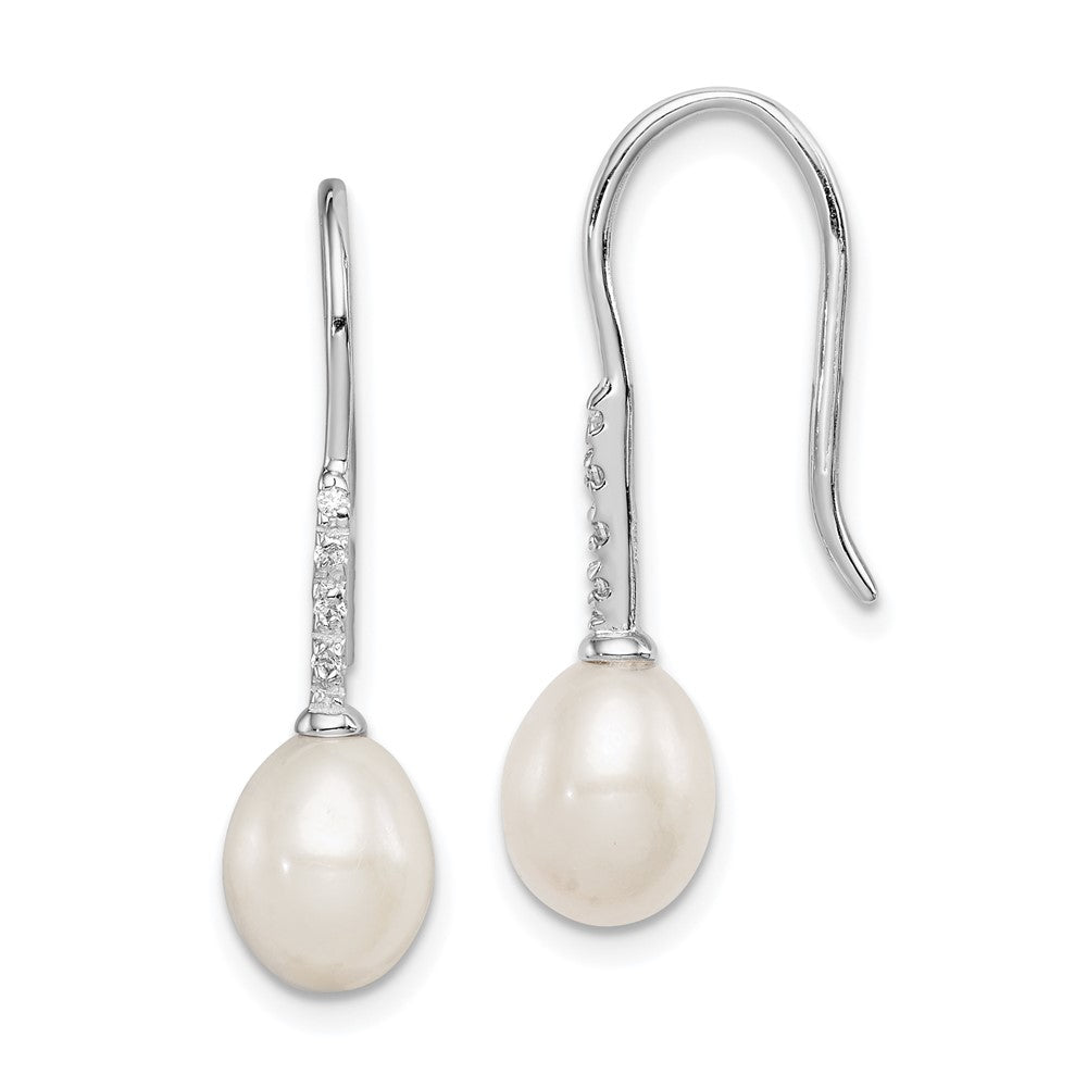 Sterling Silver Rhodium-plated 7-8mm White Teardrop Freshwater Cultured Pearl and CZ Dangle Earrings - 3