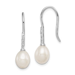 Sterling Silver Rhodium-plated 7-8mm White Teardrop Freshwater Cultured Pearl and CZ Dangle Earrings - 3