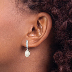 Sterling Silver Rhodium-plated 8-9mm White Rice Freshwater Cultured Pearl and CZ Post Dangle Earrings - 5