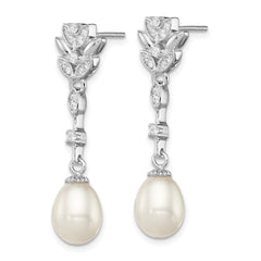 Sterling Silver Rhodium-plated 8-9mm White Teardrop Freshwater Cultured Pearl and CZ Post Dangle Earrings - 2