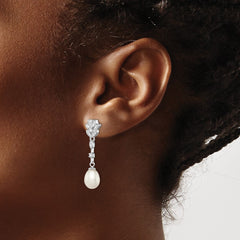 Sterling Silver Rhodium-plated 8-9mm White Teardrop Freshwater Cultured Pearl and CZ Post Dangle Earrings - 2