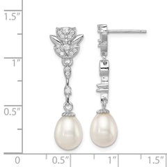 Sterling Silver Rhodium-plated 8-9mm White Teardrop Freshwater Cultured Pearl and CZ Post Dangle Earrings - 2