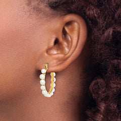 Sterling Silver Gold-plated 4-5mm White Button Freshwater Cultured Pearl Hoop Earrings
