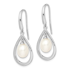 Sterling Silver Rhodium-plated 6-7mm White Teardrop Freshwater Cultured Pearl Dangle Earrings