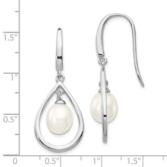 Sterling Silver Rhodium-plated 6-7mm White Teardrop Freshwater Cultured Pearl Dangle Earrings