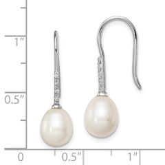 Sterling Silver Rhodium-plated 7-8mm White Teardrop Freshwater Cultured Pearl and CZ Dangle Earrings - 4