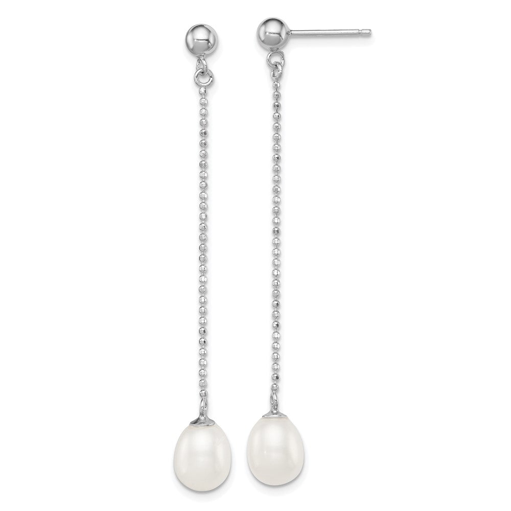 Sterling Silver Rhodium-plated 7-8mm White Rice Freshwater Cultured Pearl Post Dangle Earrings - 3